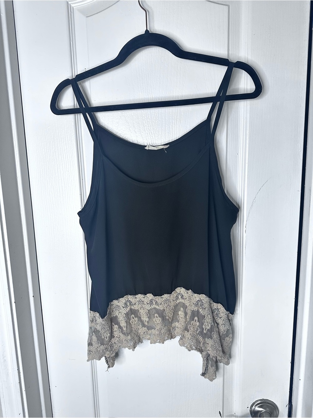 Y2K Haute Society Black Camisole with Cream Lace Hem